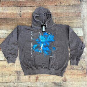 Boohoo Man dark grey butterfly graphic print overdye hoodie men's Large